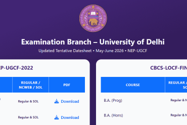 Datesheet released by Delhi University for May-June 2026 examinations.