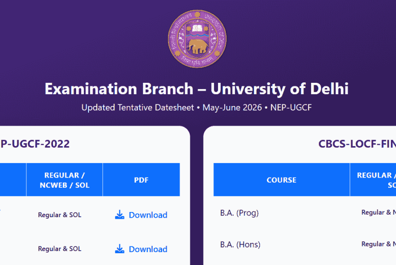 Datesheet released by Delhi University for May-June 2026 examinations.