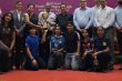 Students and officials pose with a trophy during the Annual Sports Awards Function at Delhi University.