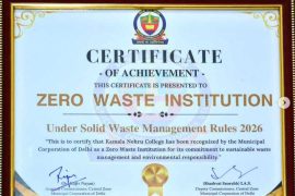 Certificate presented to Kamala Nehru College