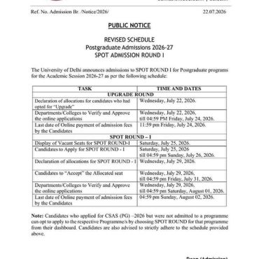 DU Revises CSAS-PG 2026 Schedule; Spot Round 1 to Begin July 25