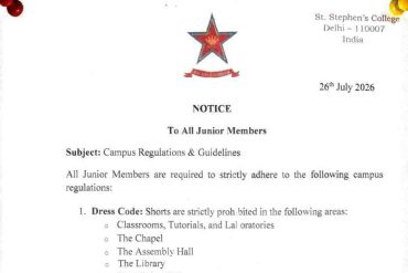 The notice issued by St. Stephen’s College outlining revised campus regulations, including restrictions on wearing shorts in several campus spaces.