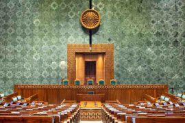 The Lok Sabha chamber of the New Indian Parliament.