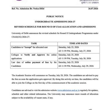 DU Extends Round 2 Seat Acceptance Deadline Due to Admission Rush