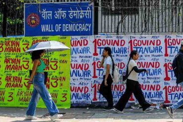 The Wall of Democracy on the University of Delhi North Campus, the only designated space for campaign posters during DUSU elections