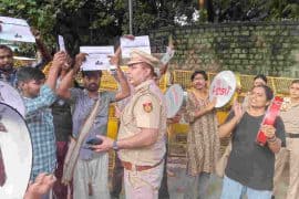 After MSc Physics student Rishikesh Kumar's death on August 22, students and JNUSU members gather in protest.