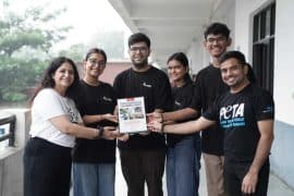 PETA India representatives with Ramjas College students presenting them the Award