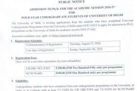 Admission Notice Issued by the University of Delhi