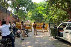 Barricading near the back gate of LSR