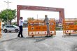 Delhi Police barricades outside Bharat Mandapam as security arrangements intensify ahead of the BRICS Summit