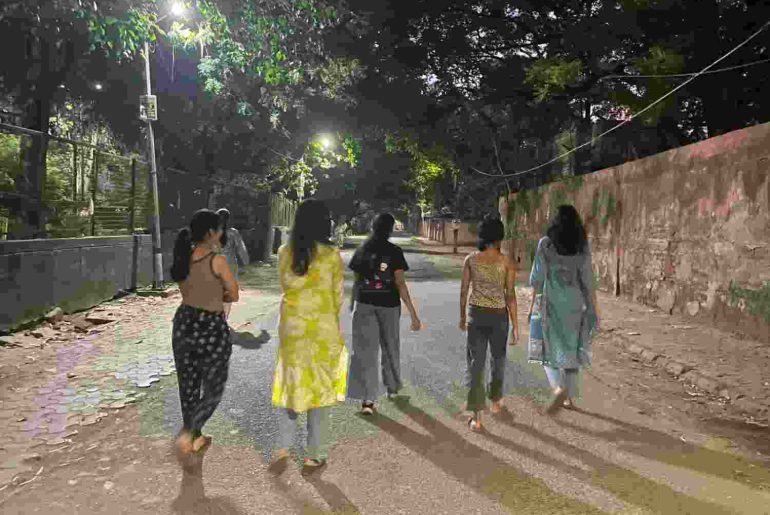 After dark, the street is walked together