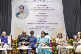 Delhi Chief Minister Rekha Gupta during her visit to Daulat Ram College on October 27.