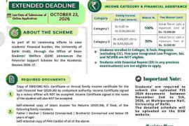 Financial Support Scheme deadline extension notice for DU students
