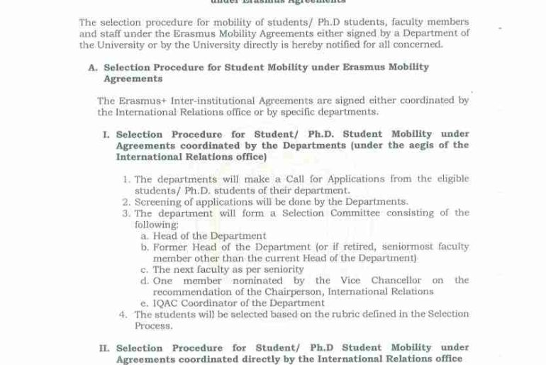 DU Notification On Selection of Students/Faculty under Erasmus Agreements